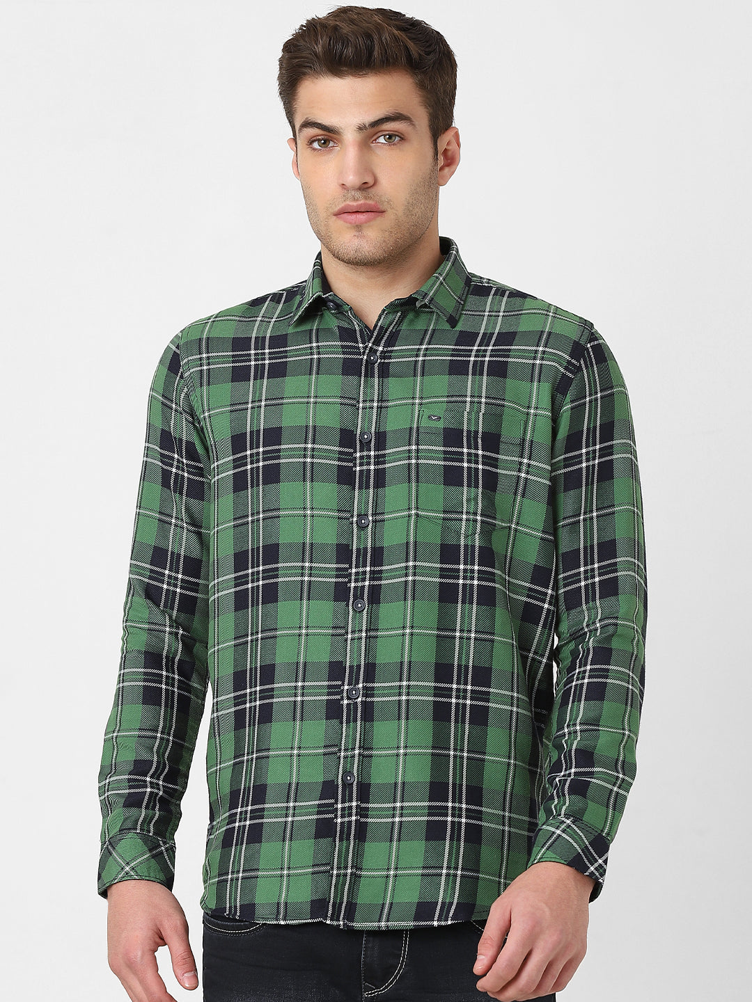 Buy Green Checked Shirt from Twills – TwillsIndia