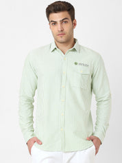 Mens Light Green Striped Casual Shirt