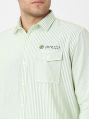Mens Light Green Striped Casual Shirt