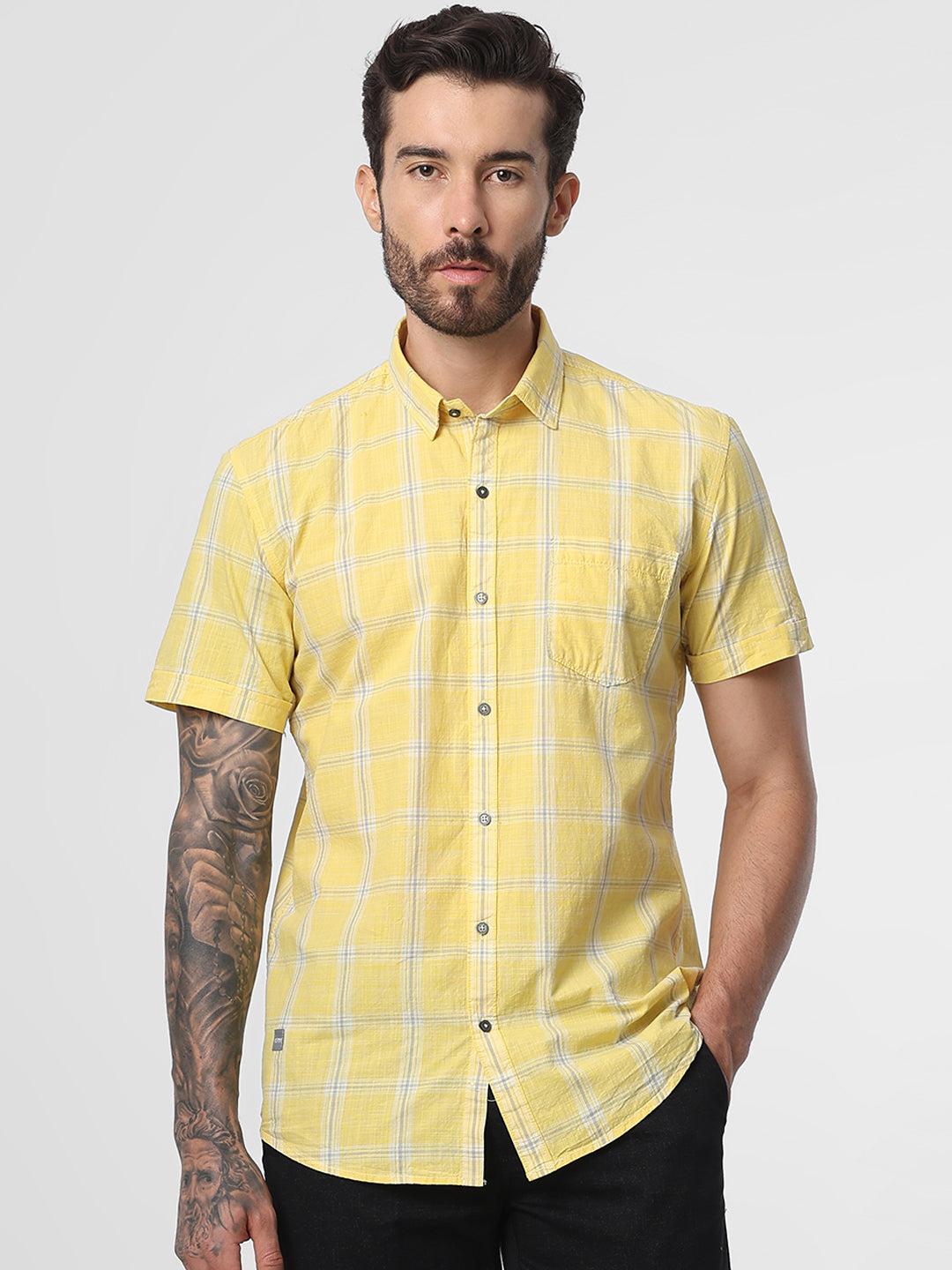 Buy Mens Yellow Checked Slub Shirt from Twills – TwillsIndia