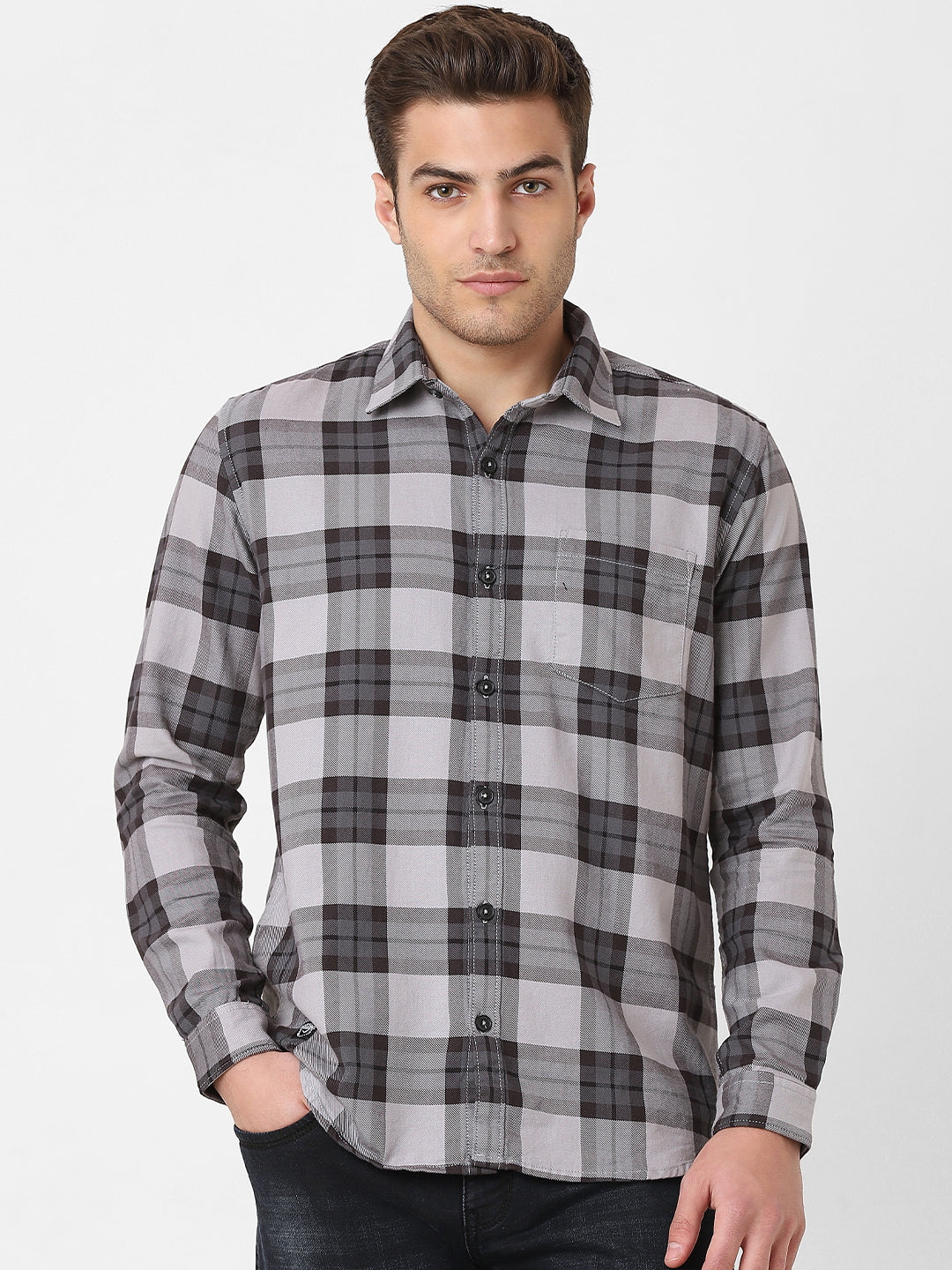 Buy Mens Dark Grey Plaid Shirt from Twills – TwillsIndia