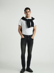 Men Washed Black Slim Fit Stretch Denim Jeans