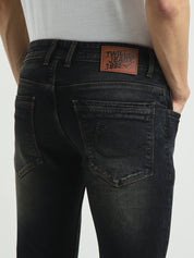Men Washed Black Slim Fit Stretch Denim Jeans