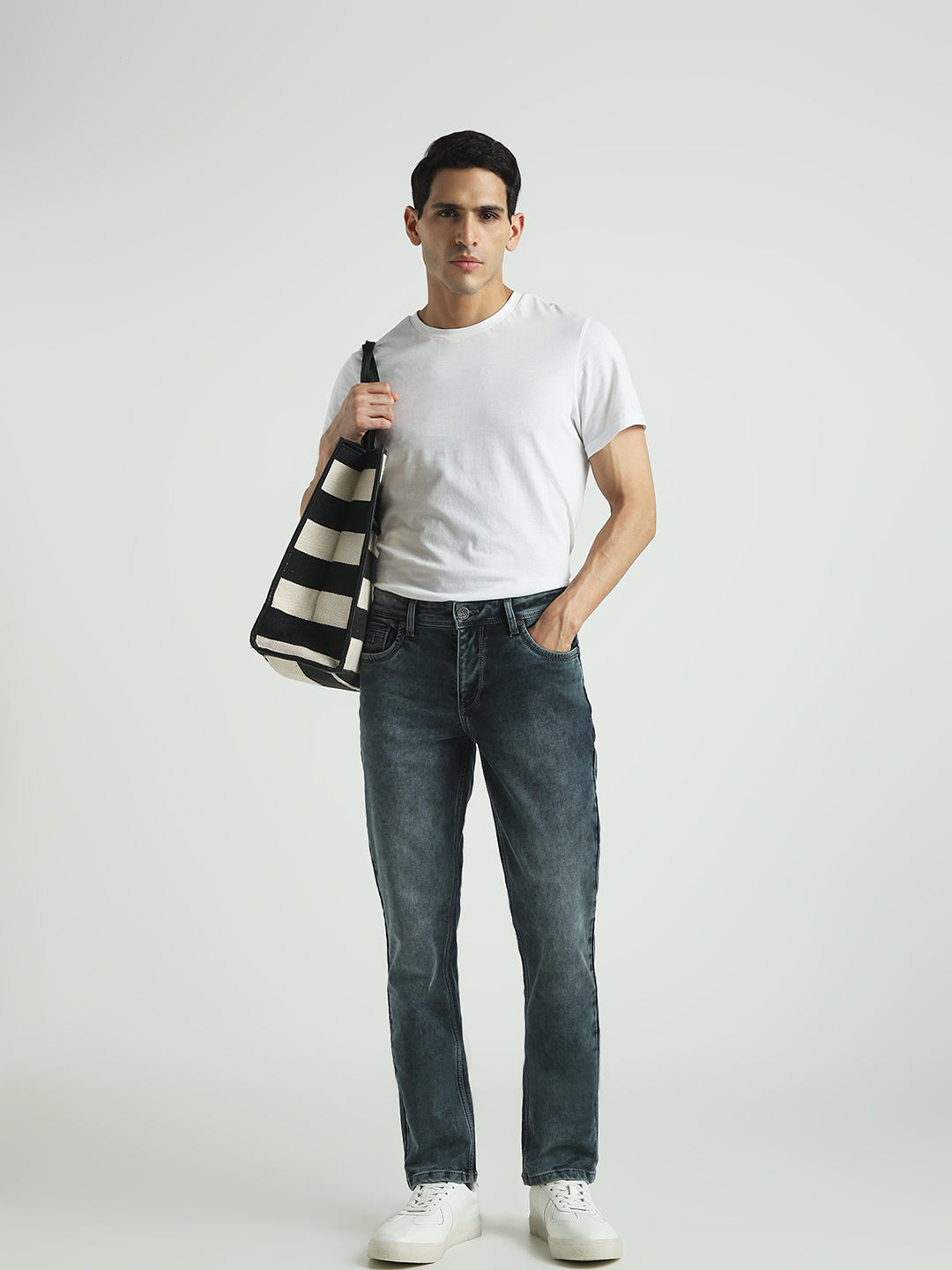 Men Steel Blue Slim Fit Stretch Denim Jeans