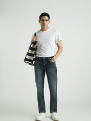 Men Steel Blue Slim Fit Stretch Denim Jeans