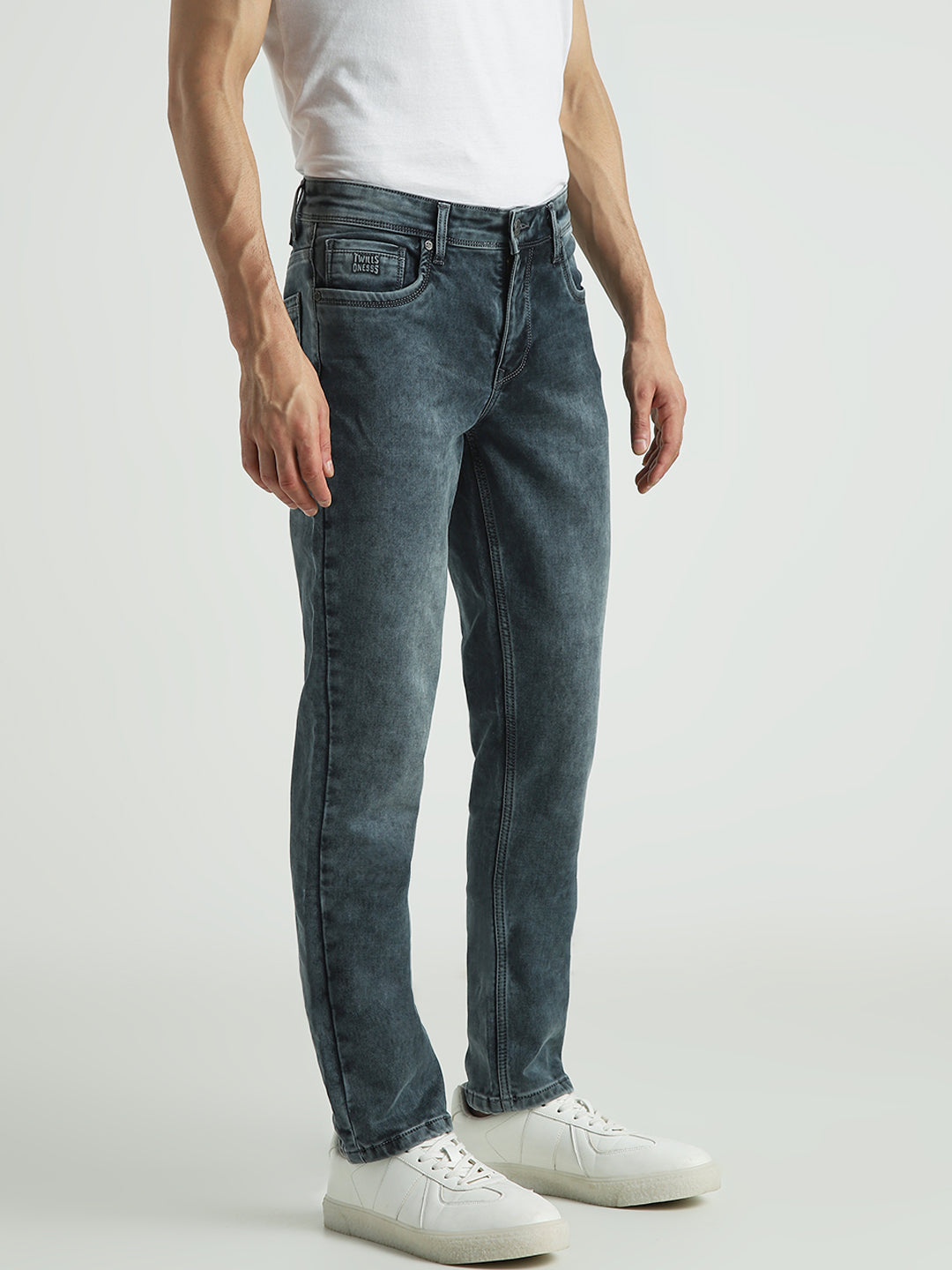 Men Steel Blue Slim Fit Stretch Denim Jeans