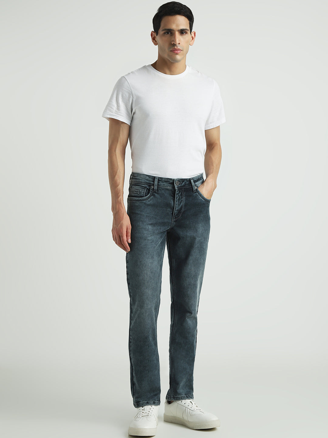 Men Steel Blue Slim Fit Stretch Denim Jeans