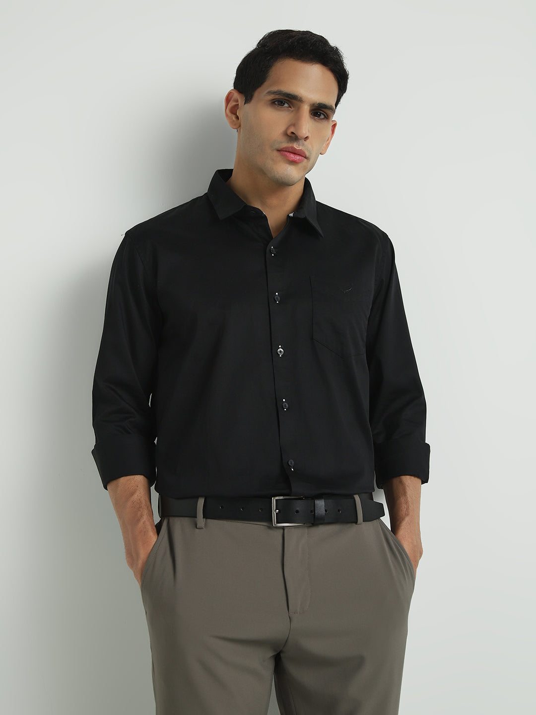 Black Solid Regular Fit Shirt