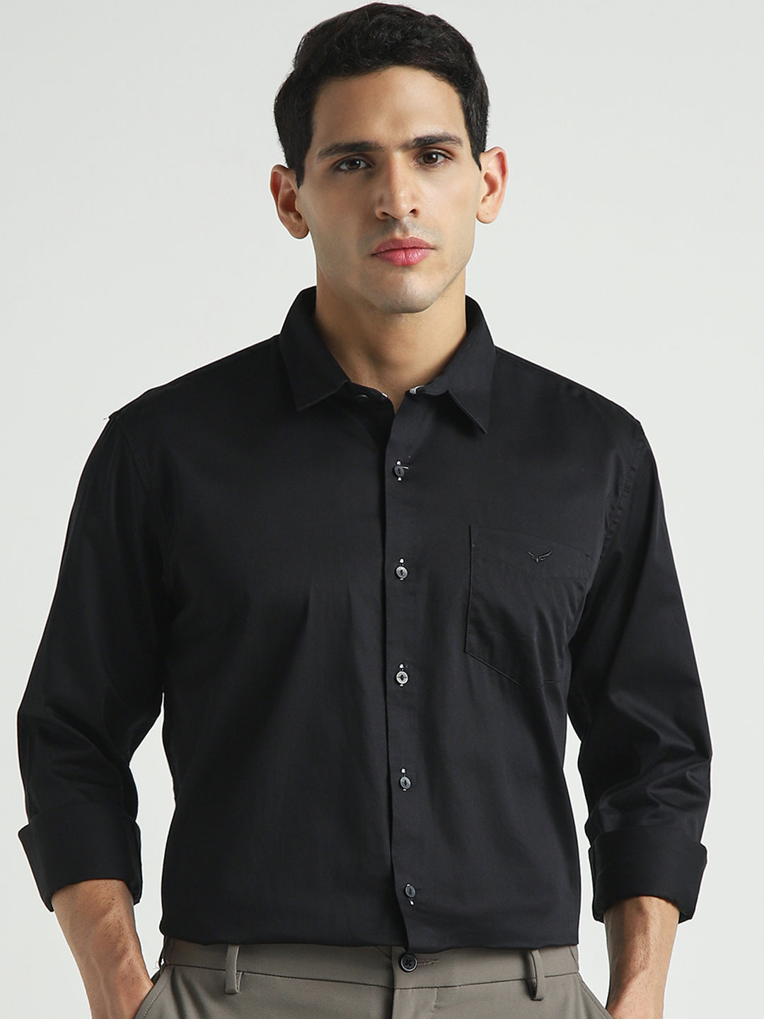 Black Solid Regular Fit Shirt