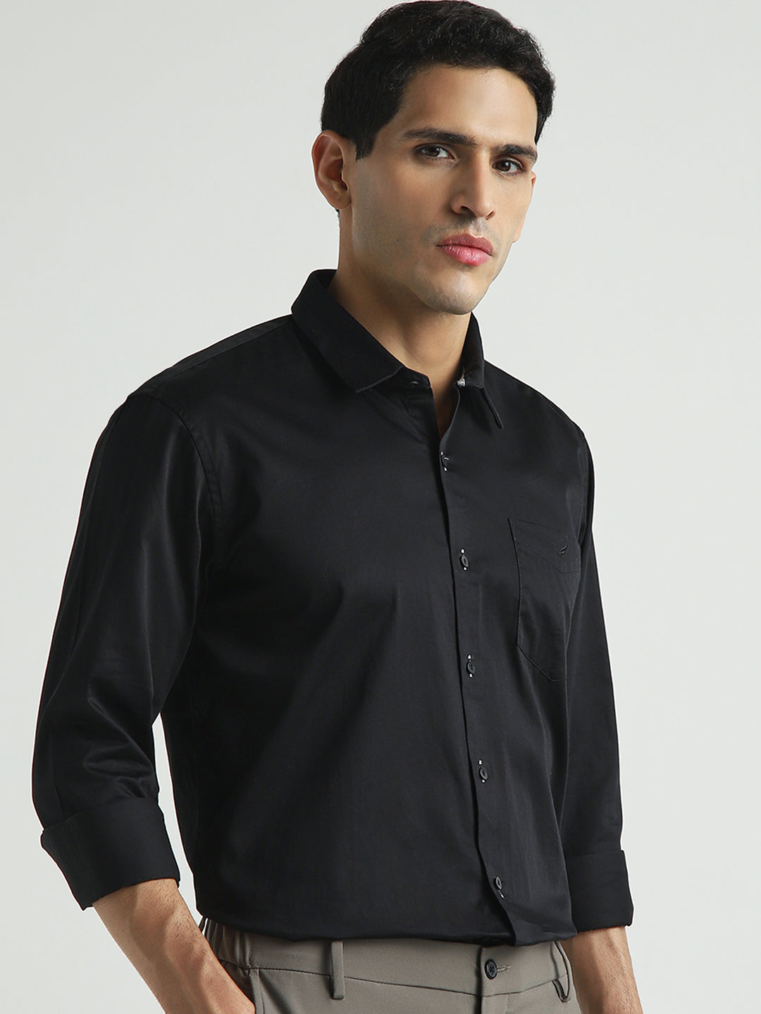 Black Solid Regular Fit Shirt