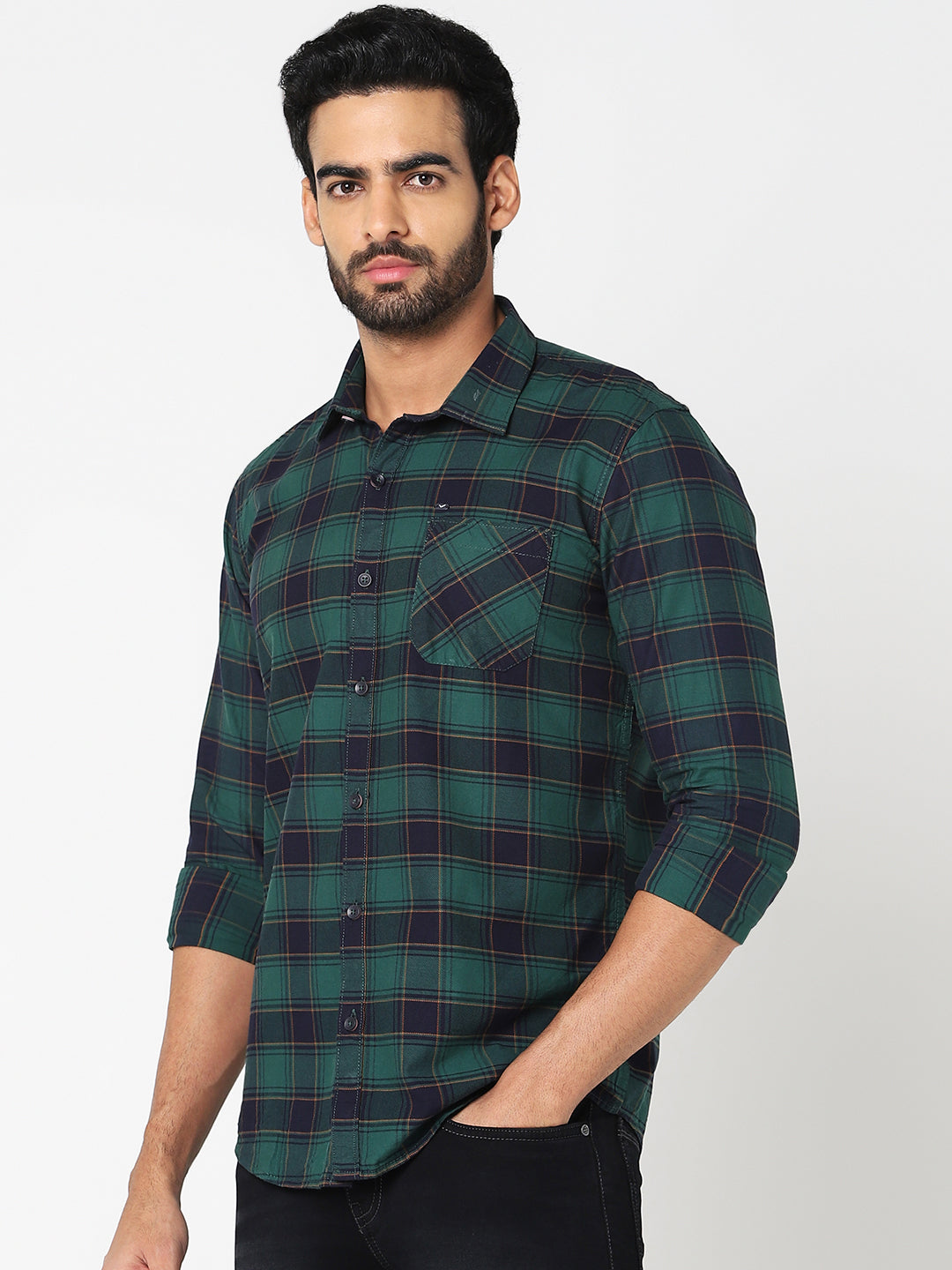 Men Green Checked Shirt