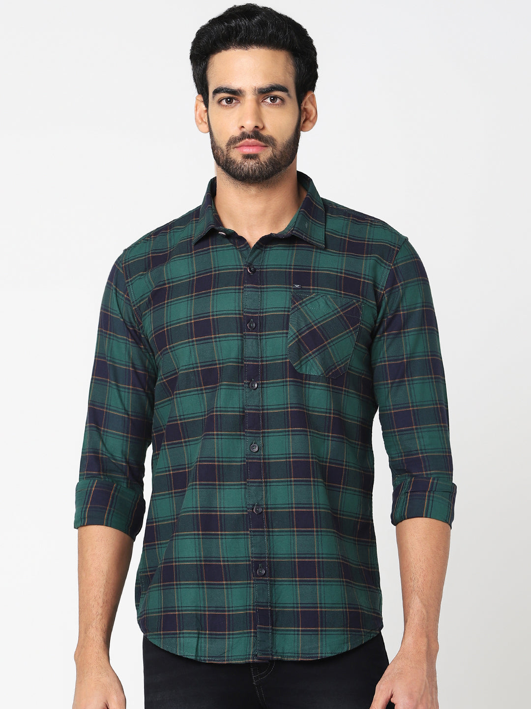 Men Green Checked Shirt