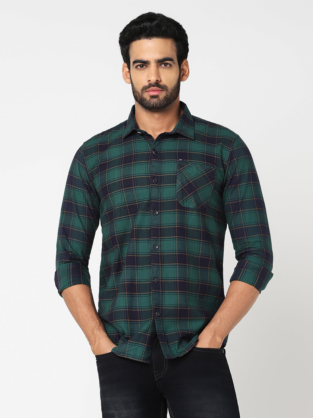 Men Green Checked Shirt
