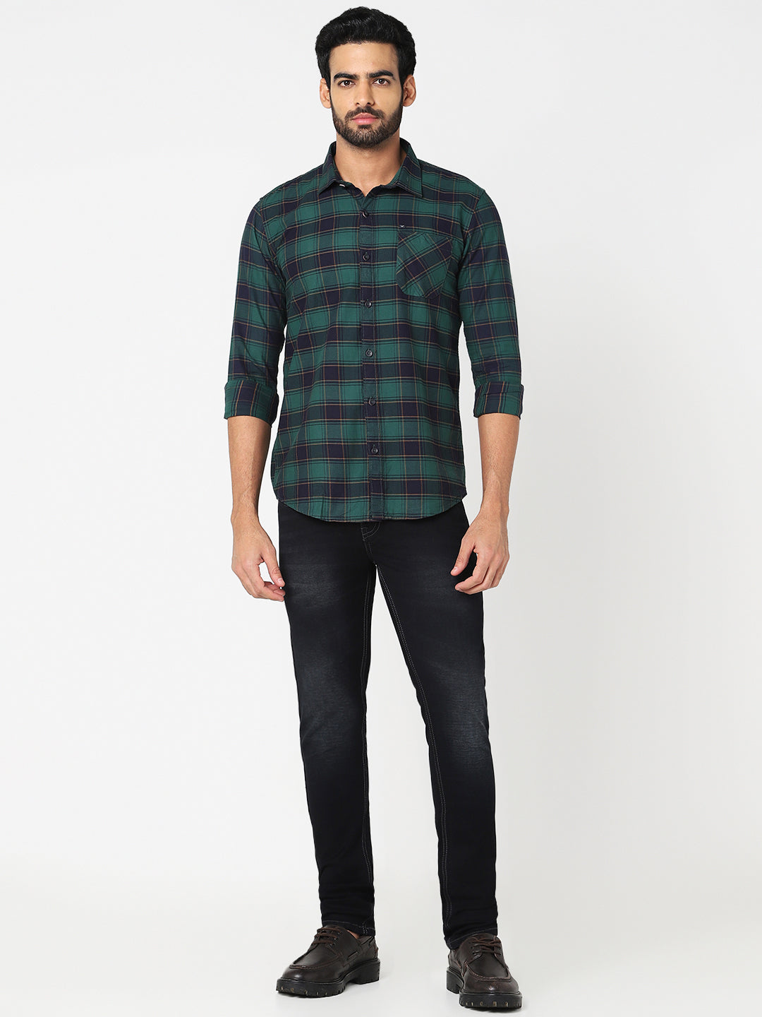 Men Green Checked Shirt