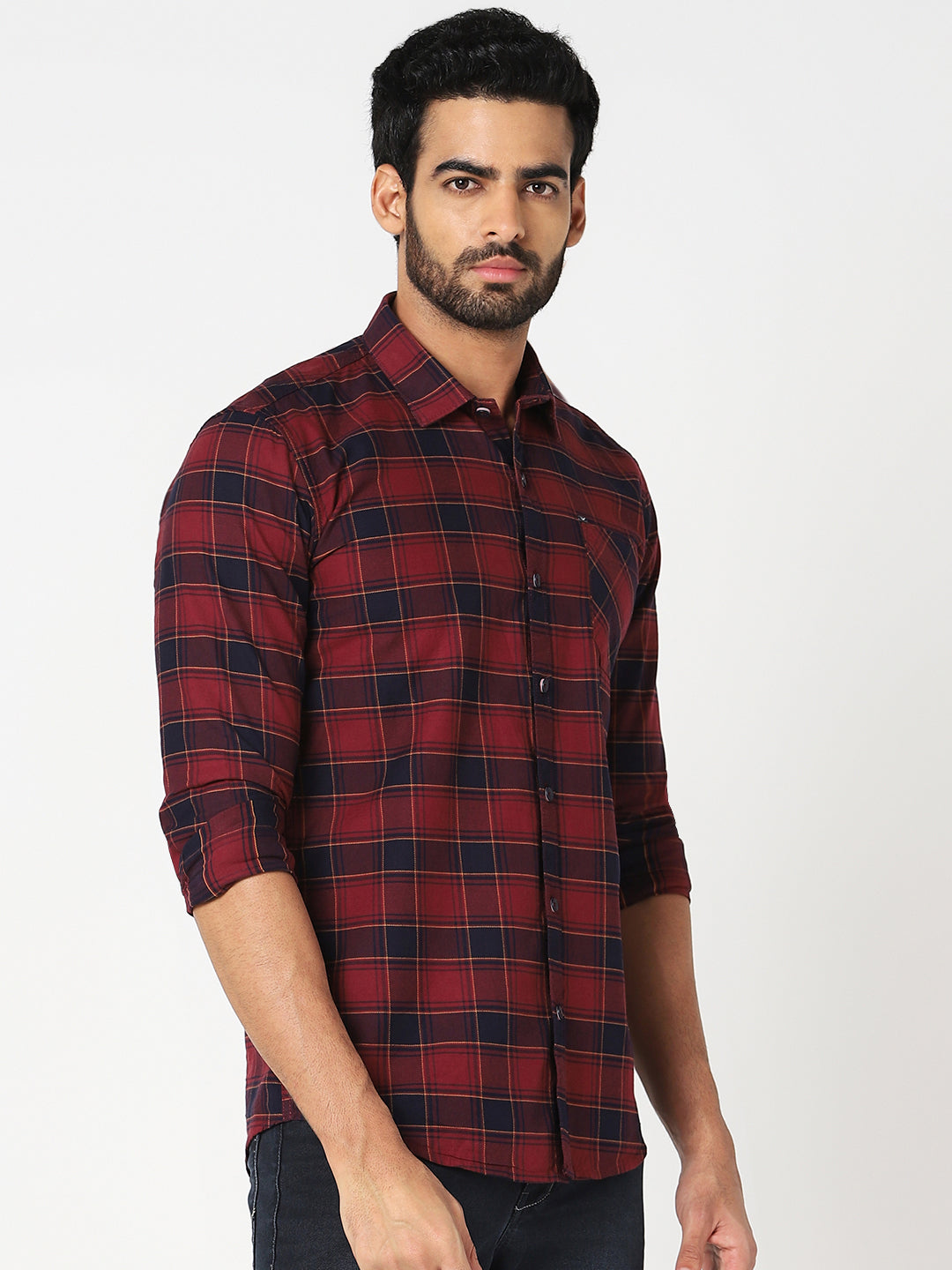 Men Red Checked Shirt