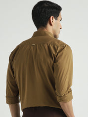 Men Brown Solid Double Pocket Casual Shirt