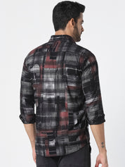 Men Black Abstract Checked Slim Fit Casual Shirt