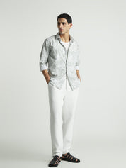Men Sage Green Floral Slim Fit Casual Shirt