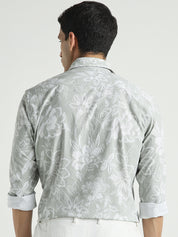 Men Sage Green Floral Slim Fit Casual Shirt