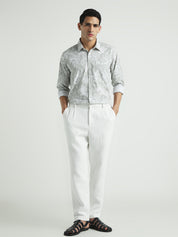 Men Sage Green Floral Slim Fit Casual Shirt