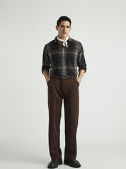Men Brown Textured Checked Casual Shirt