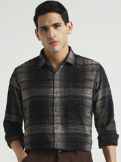 Men Brown Textured Checked Casual Shirt