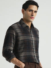 Men Brown Textured Checked Casual Shirt