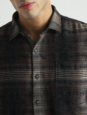 Men Brown Textured Checked Casual Shirt