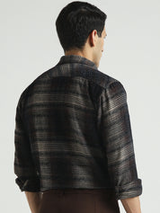 Men Brown Textured Checked Casual Shirt