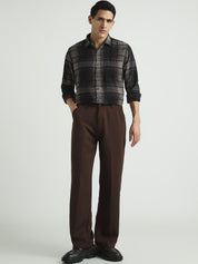 Men Brown Textured Checked Casual Shirt