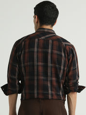 Men Rust Brown Double Pocket Checked Casual Shirt
