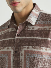 Men Brown Ornamental Print Shirt