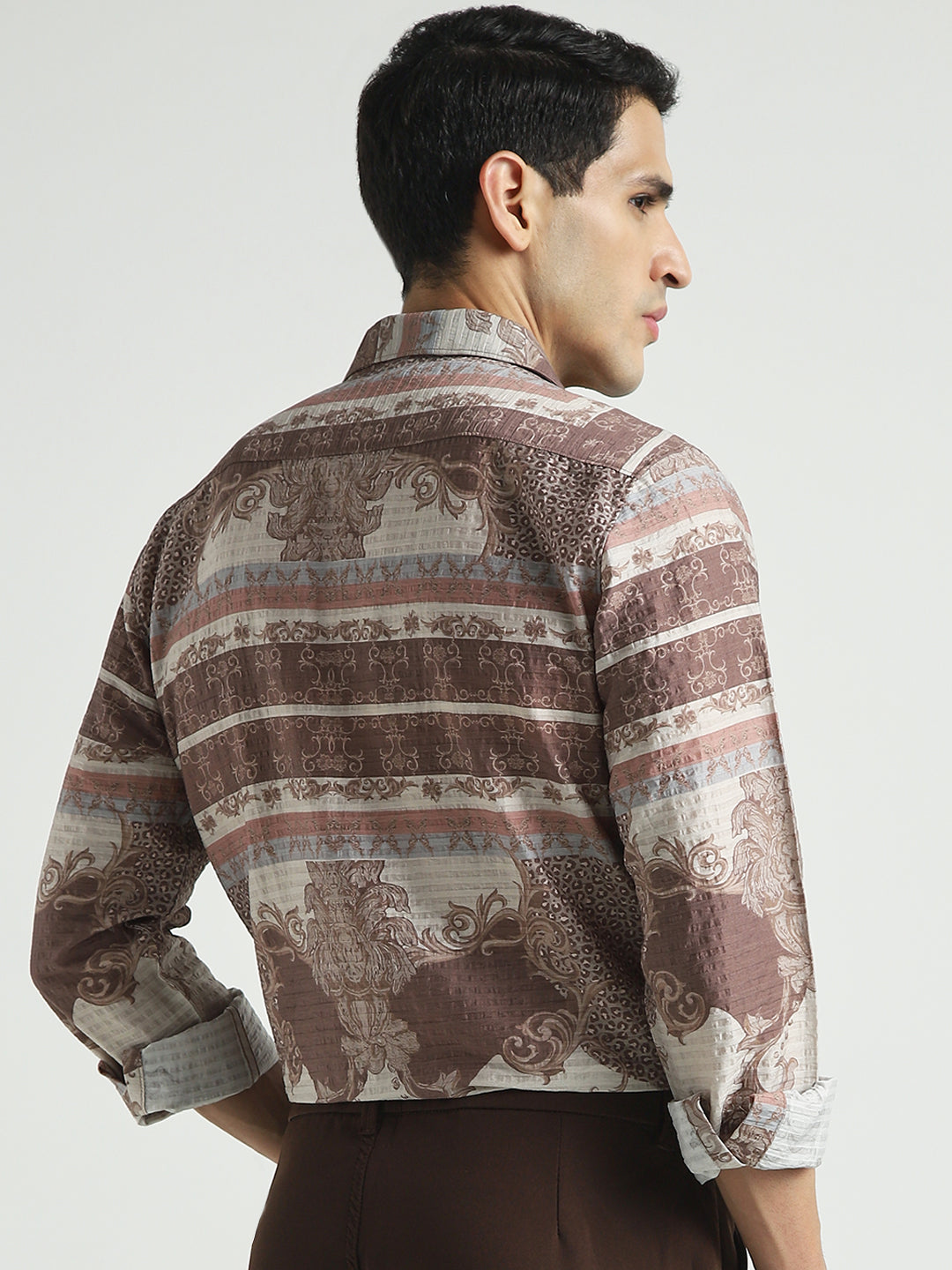 Men Brown Ornamental Print Shirt