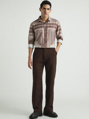 Men Brown Ornamental Print Shirt