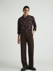 Men Dark Brown Tropical Print Casual Shirt