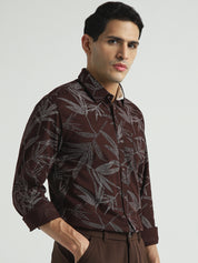 Men Dark Brown Tropical Print Casual Shirt