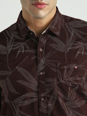 Men Dark Brown Tropical Print Casual Shirt
