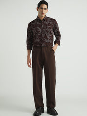 Men Dark Brown Tropical Print Casual Shirt