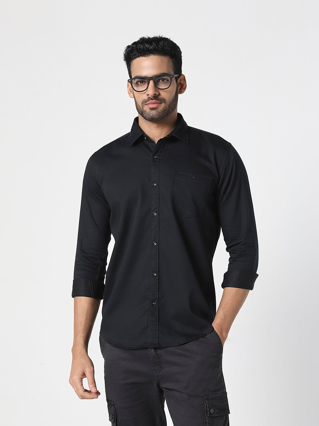 Men Solid Black Casual Shirt