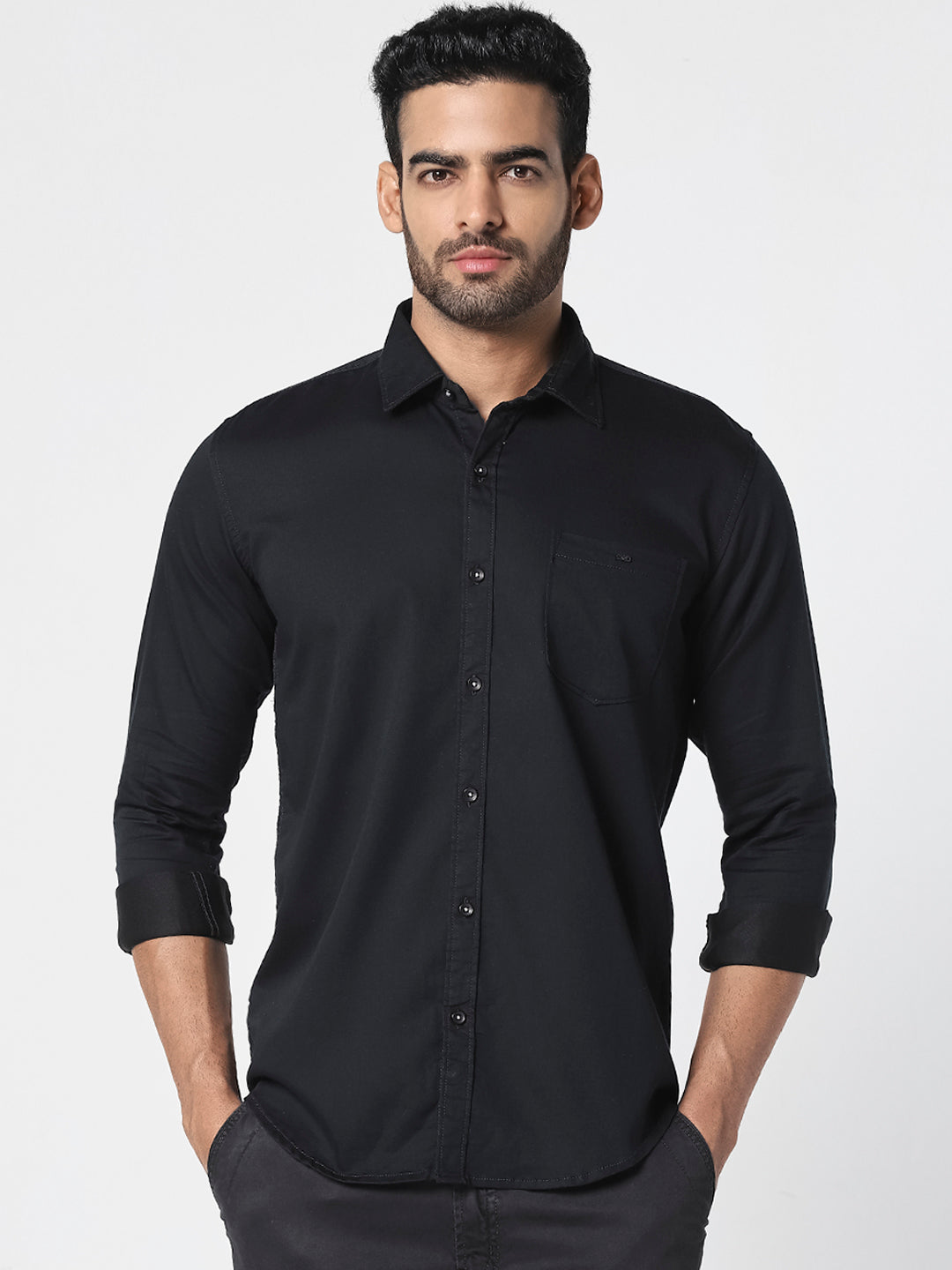 Men Solid Black Casual Shirt