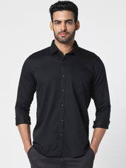 Men Solid Black Casual Shirt