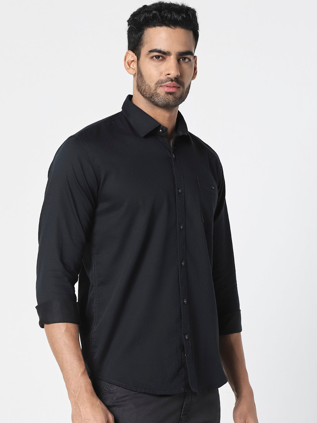 Men Solid Black Casual Shirt