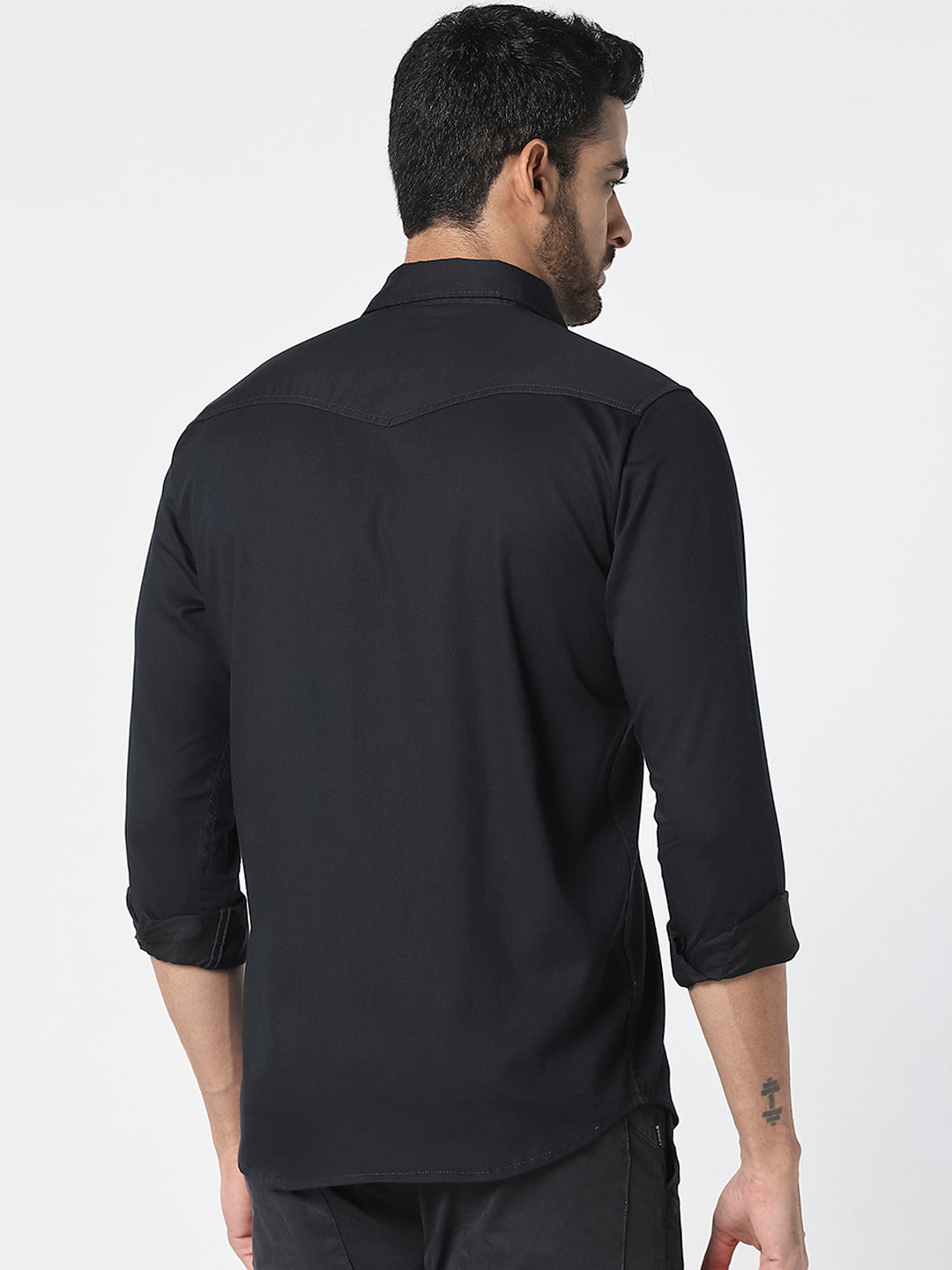 Men Solid Black Casual Shirt