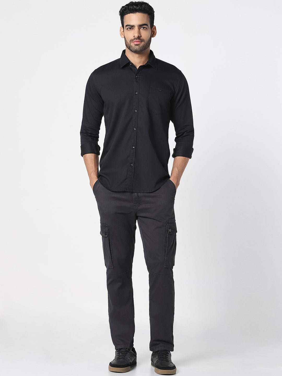 Men Solid Black Casual Shirt