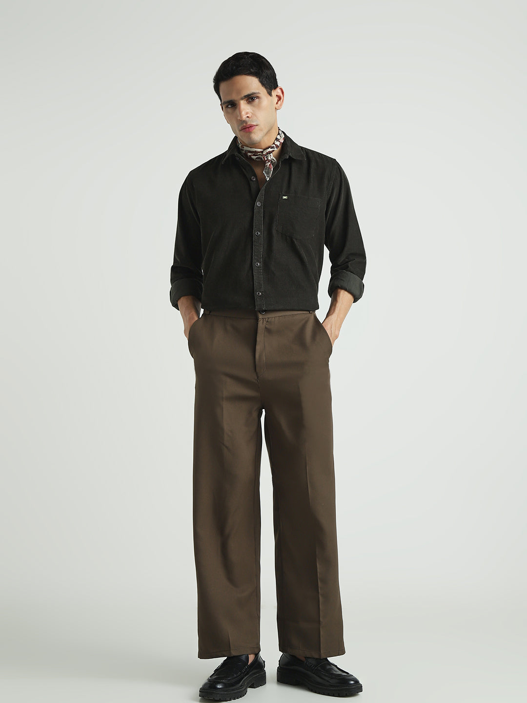 Men Olive Green Textured Casual Shirt