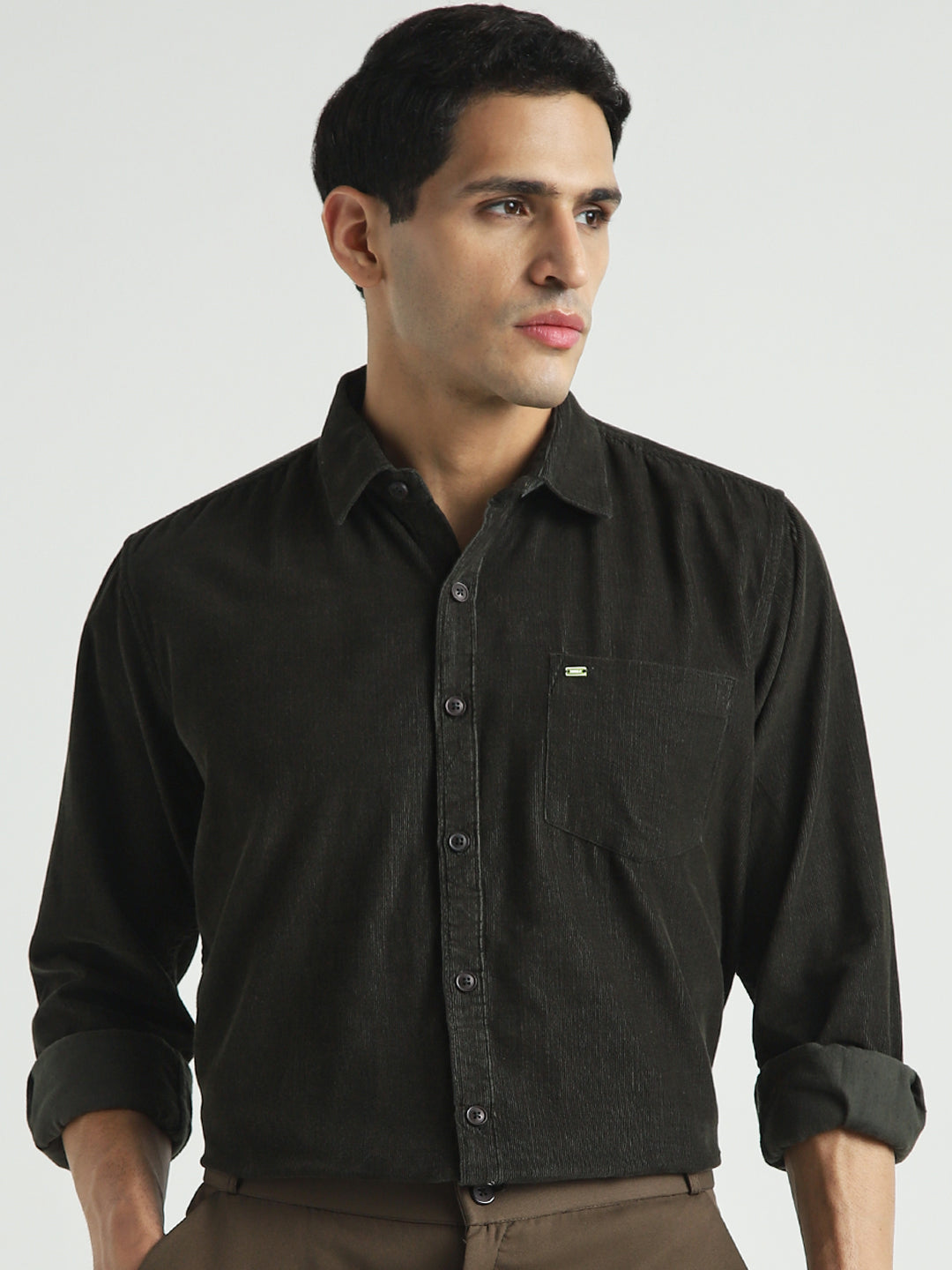 Men Olive Green Textured Casual Shirt