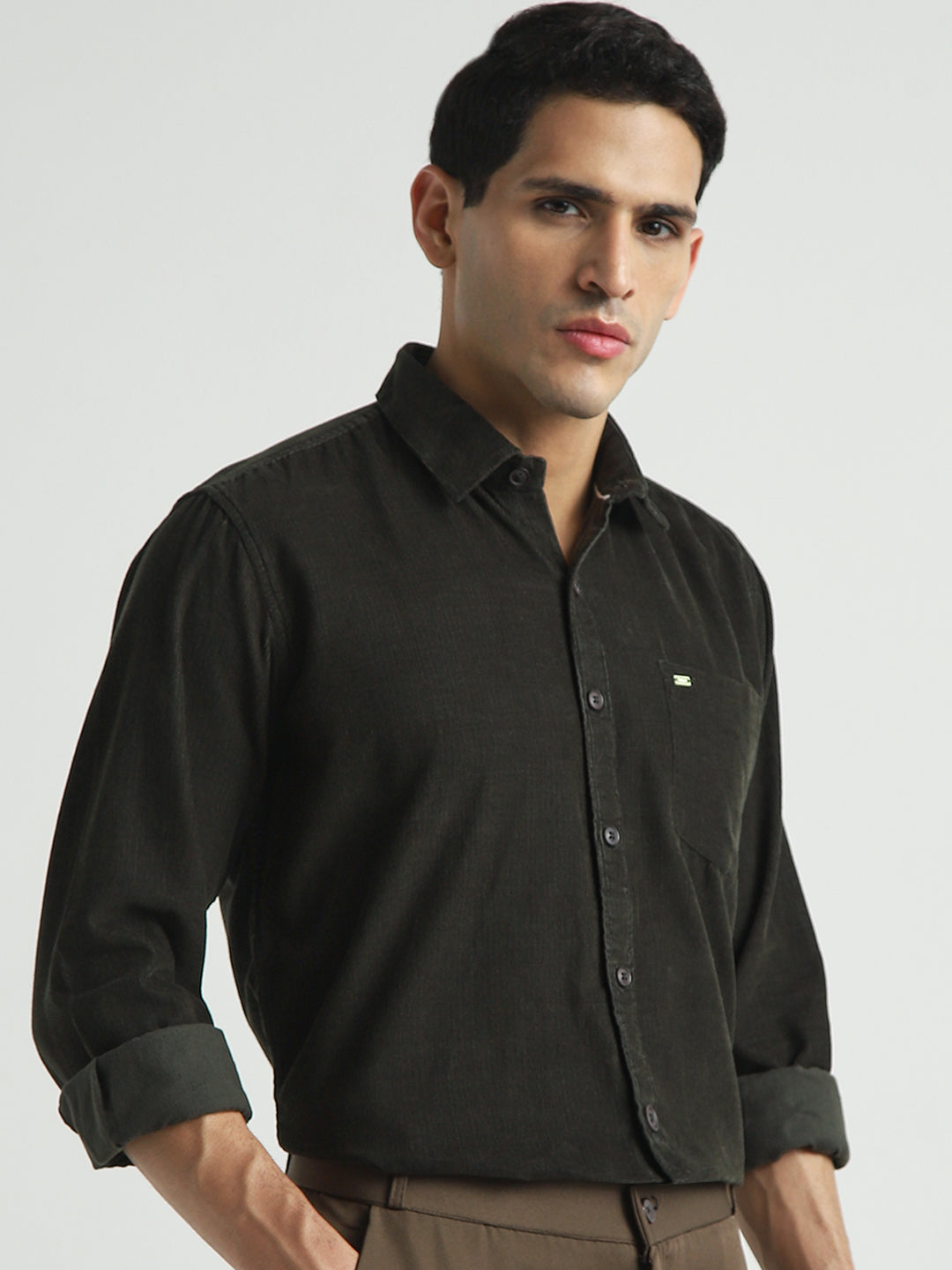Men Olive Green Textured Casual Shirt