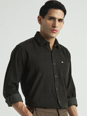 Men Olive Green Textured Casual Shirt