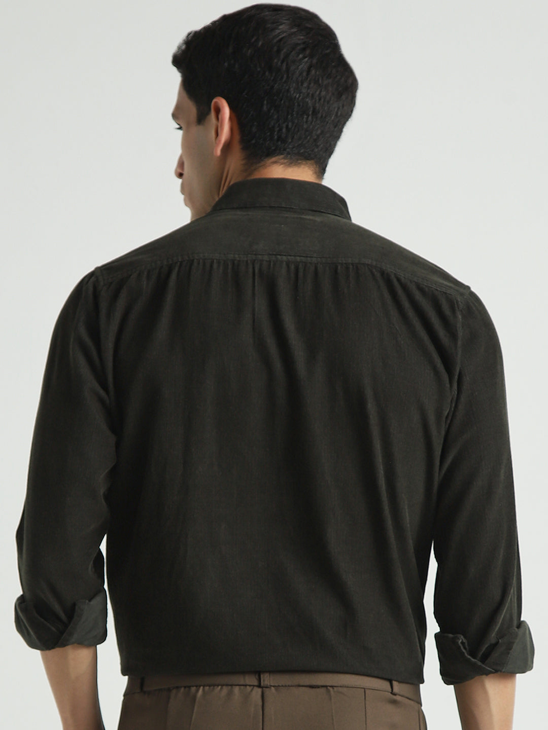 Men Olive Green Textured Casual Shirt