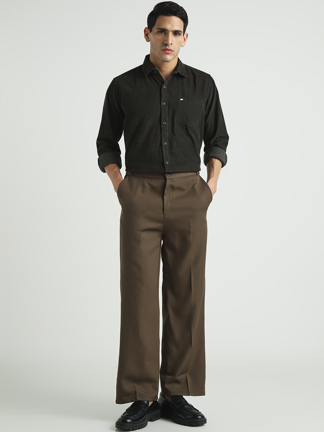 Men Olive Green Textured Casual Shirt